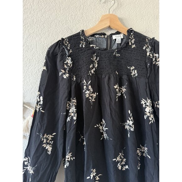 J. Crew Black Floral Smocked Long Sleeve Top Boho Feminine Relaxed Peasant XS - Picture 5 of 9